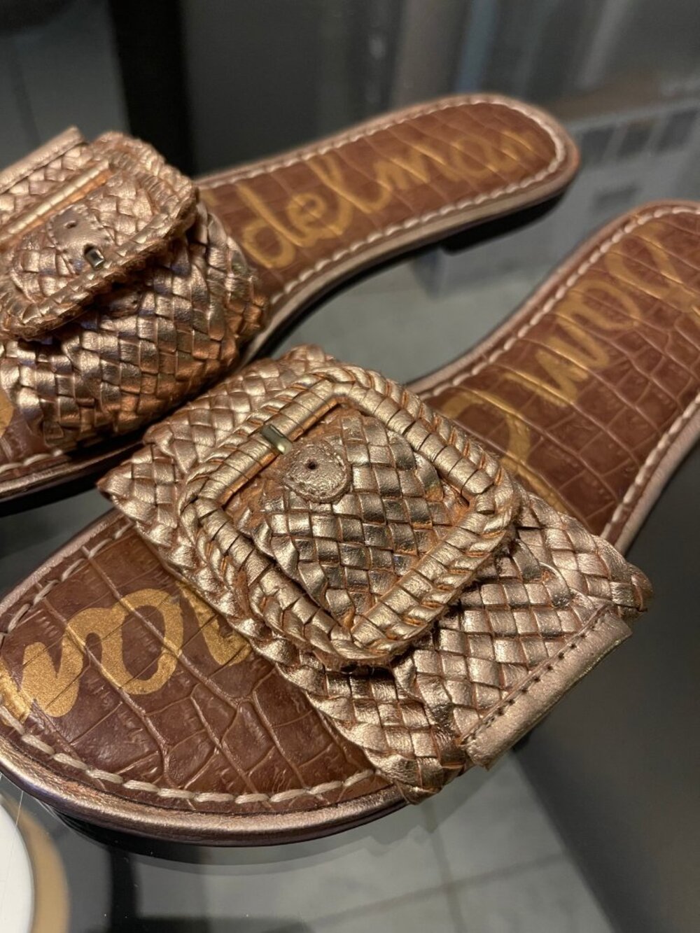 Sam Edelman Braided Buckle Slide Sandals Rose Gold Sz 7.5 $100 Retail